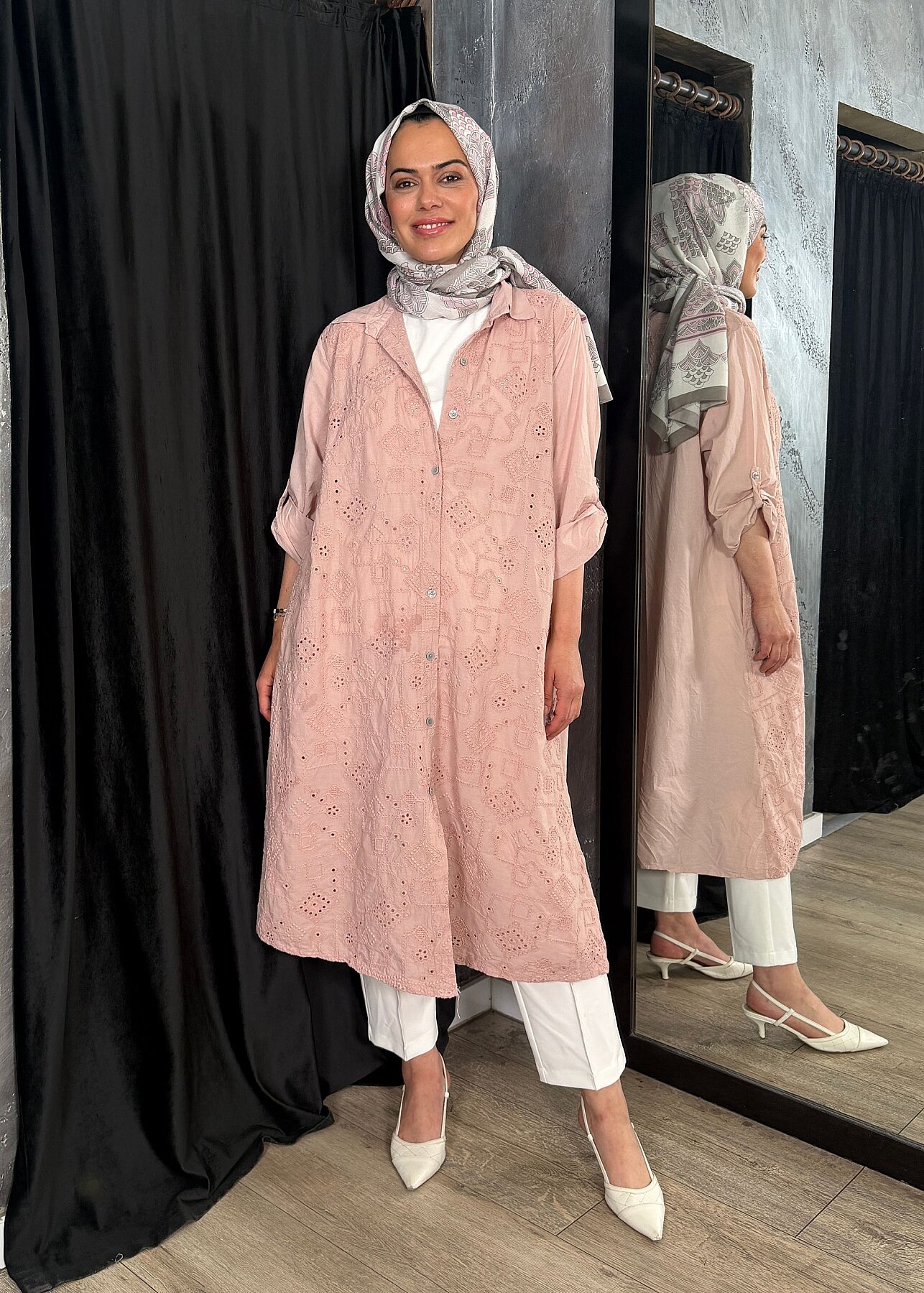 StudioNish Keten Elbise İşlemeli PEMBE - 2