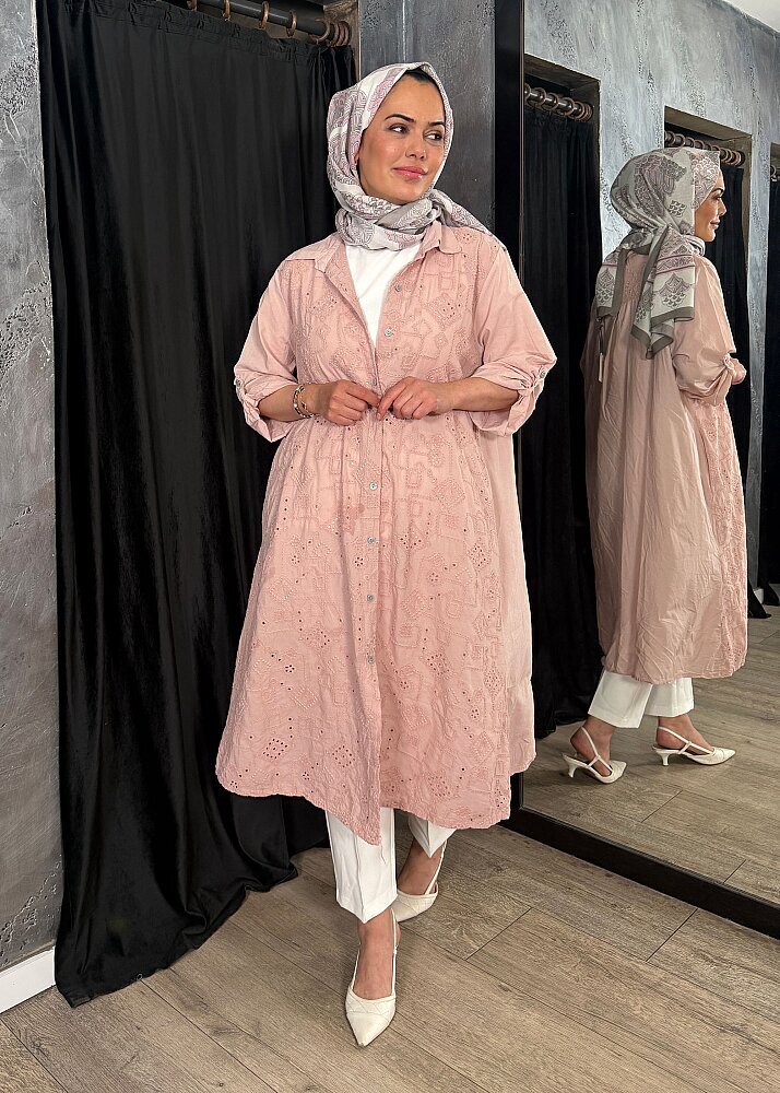 StudioNish Keten Elbise İşlemeli PEMBE - 3