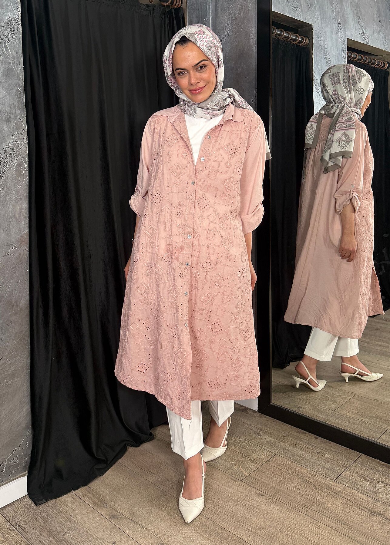 StudioNish Keten Elbise İşlemeli PEMBE - 4