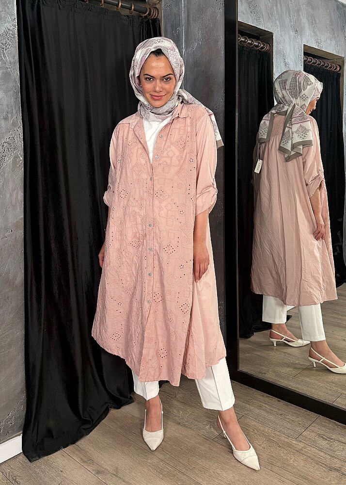 StudioNish Keten Elbise İşlemeli PEMBE - 5