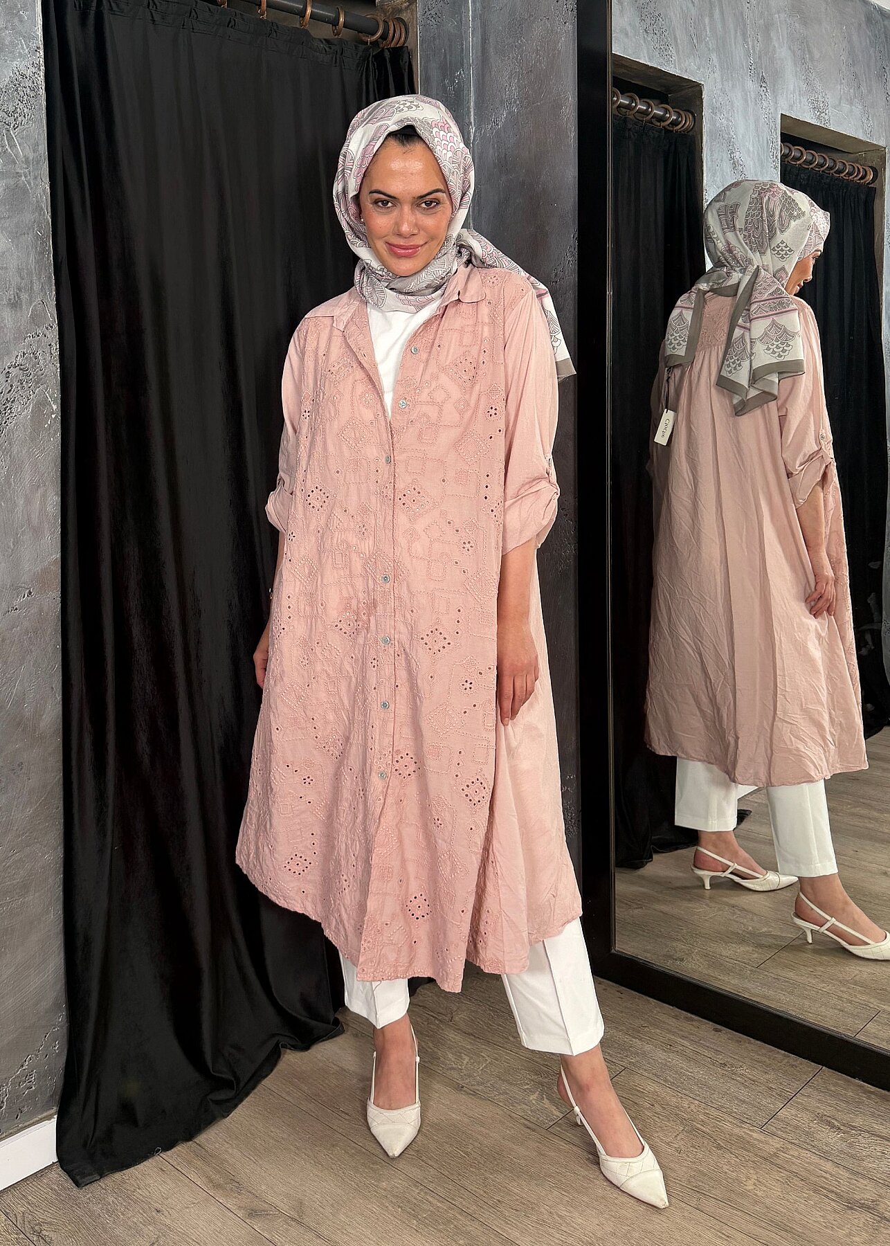 StudioNish Keten Elbise İşlemeli PEMBE - 5
