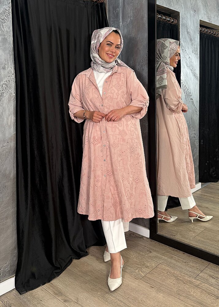 StudioNish Keten Elbise İşlemeli PEMBE - 8