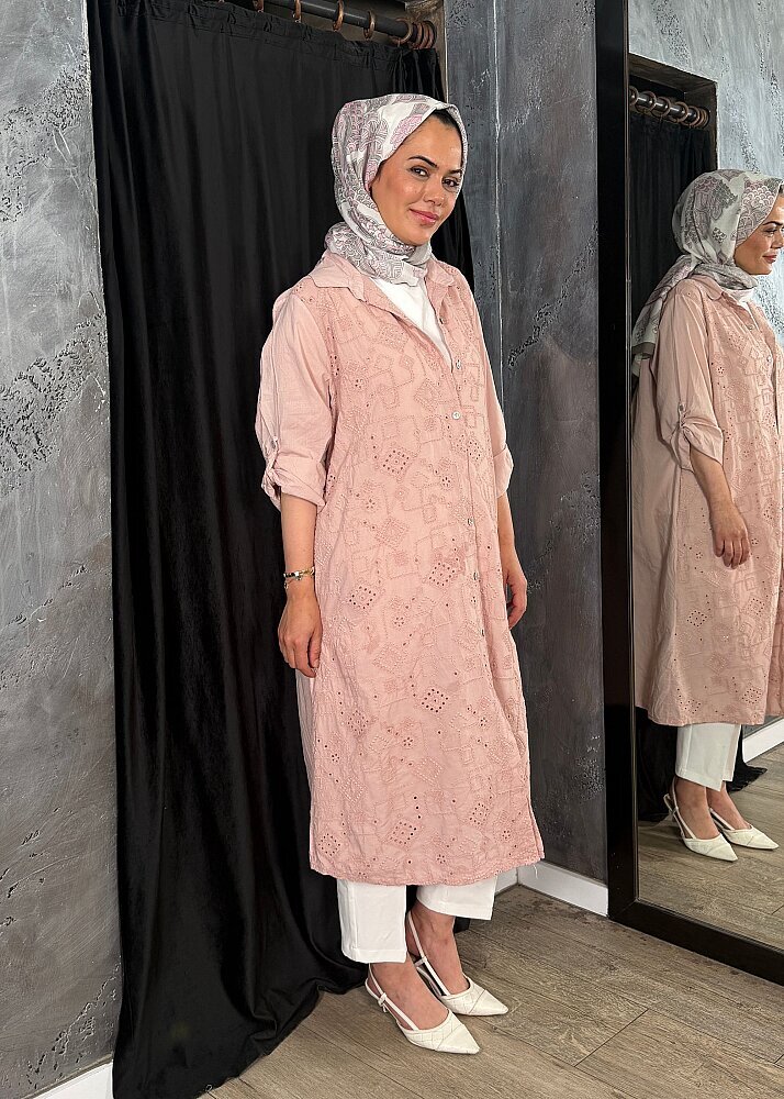 StudioNish Keten Elbise İşlemeli PEMBE - 9