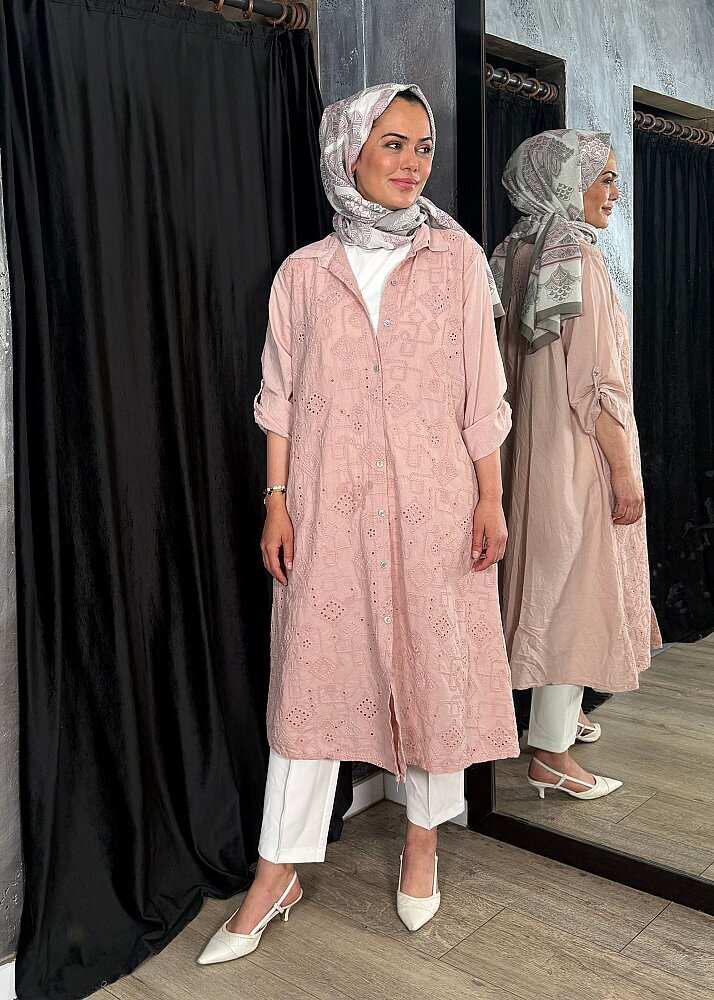 StudioNish Keten Elbise İşlemeli PEMBE - 10