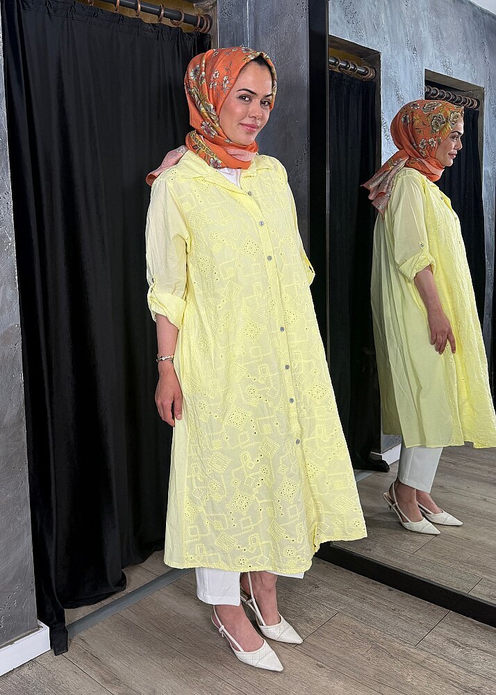 StudioNish Keten Elbise İşlemeli SARI - 6