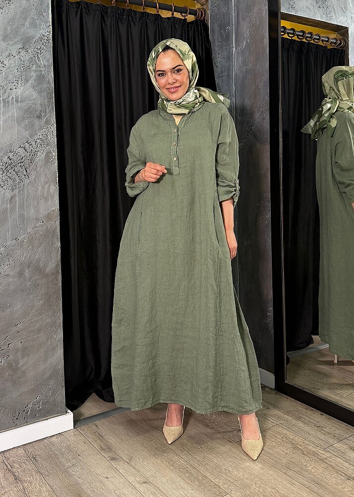 StudioNish Keten Elbise YEŞİL - 2