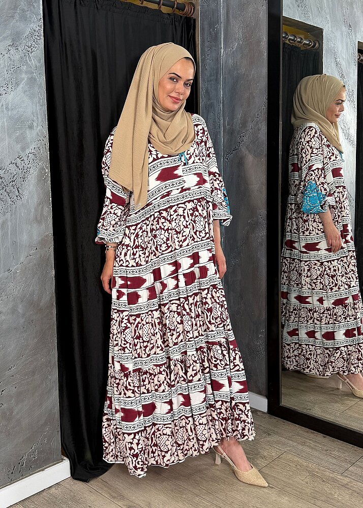 Studionish Kolu Nakışlı Elbise BORDO - 4