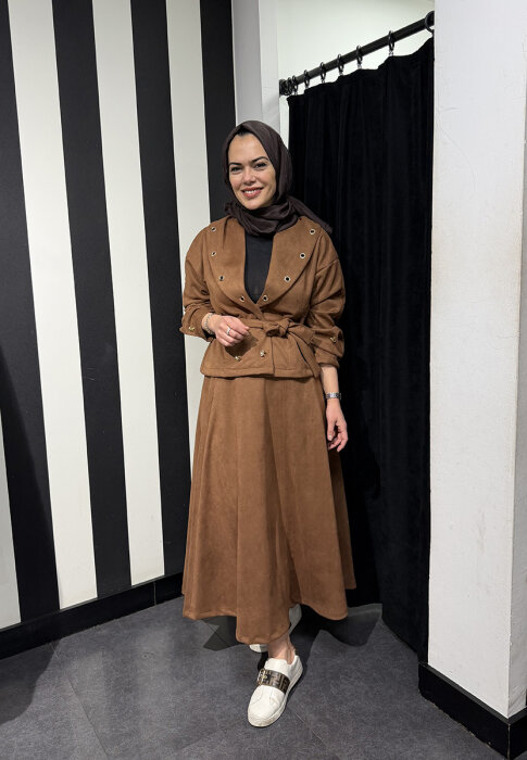 StudioNish Kuş Gözü Etekli Takım KAHVE - 4