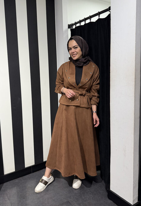 StudioNish Kuş Gözü Etekli Takım KAHVE - 1