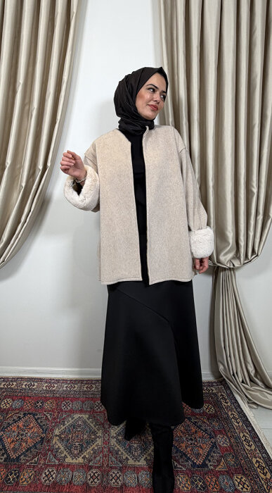 StudioNish Lora Kolu Kürklü Fox Kaban BEJ - 3