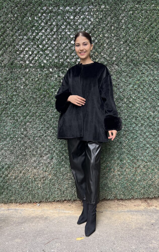 StudioNish Lora Kolu Kürklü Fox Kaban SİYAH - 2