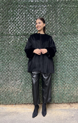 StudioNish Lora Kolu Kürklü Fox Kaban SİYAH - 3