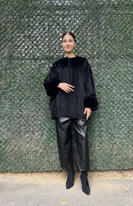 StudioNish Lora Kolu Kürklü Fox Kaban SİYAH - 4