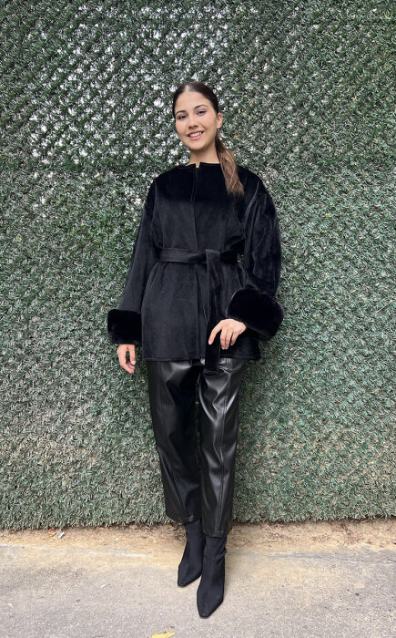 StudioNish Lora Kolu Kürklü Fox Kaban SİYAH - 5