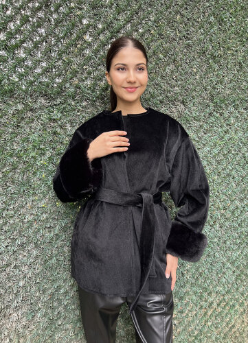 StudioNish Lora Kolu Kürklü Fox Kaban SİYAH