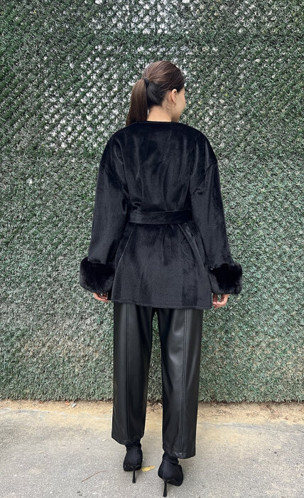 StudioNish Lora Kolu Kürklü Fox Kaban SİYAH - 7