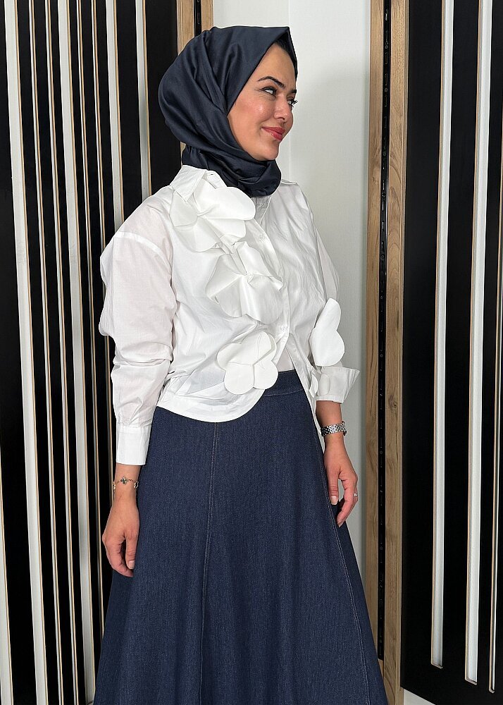StudioNish Önü Çiçekli Gömlek BEYAZ - 4