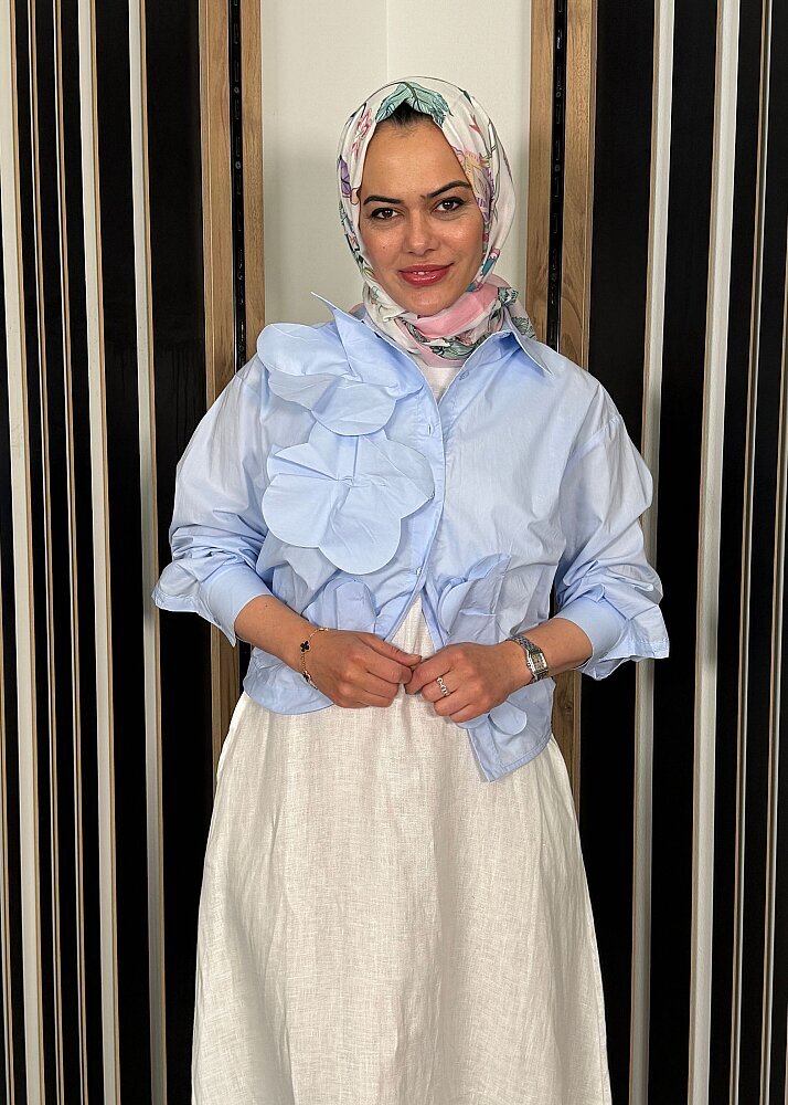 StudioNish Önü Çiçekli Gömlek MAVİ - 2