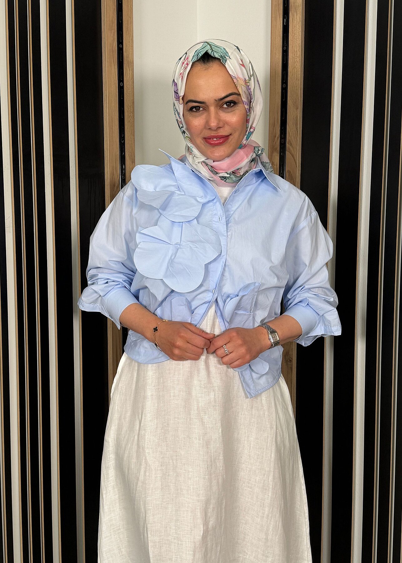 StudioNish Önü Çiçekli Gömlek MAVİ - 2