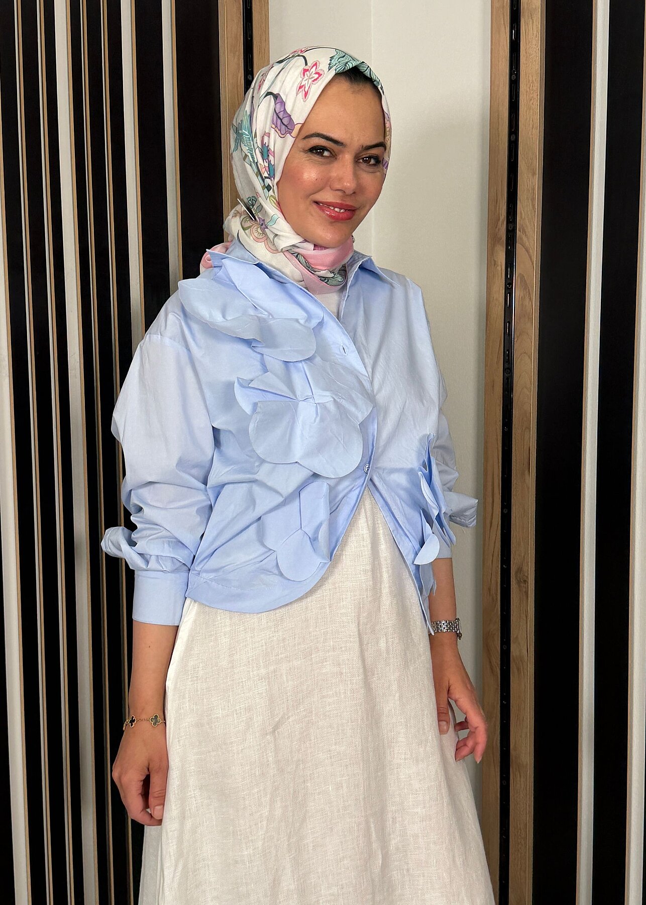 StudioNish Önü Çiçekli Gömlek MAVİ - 3
