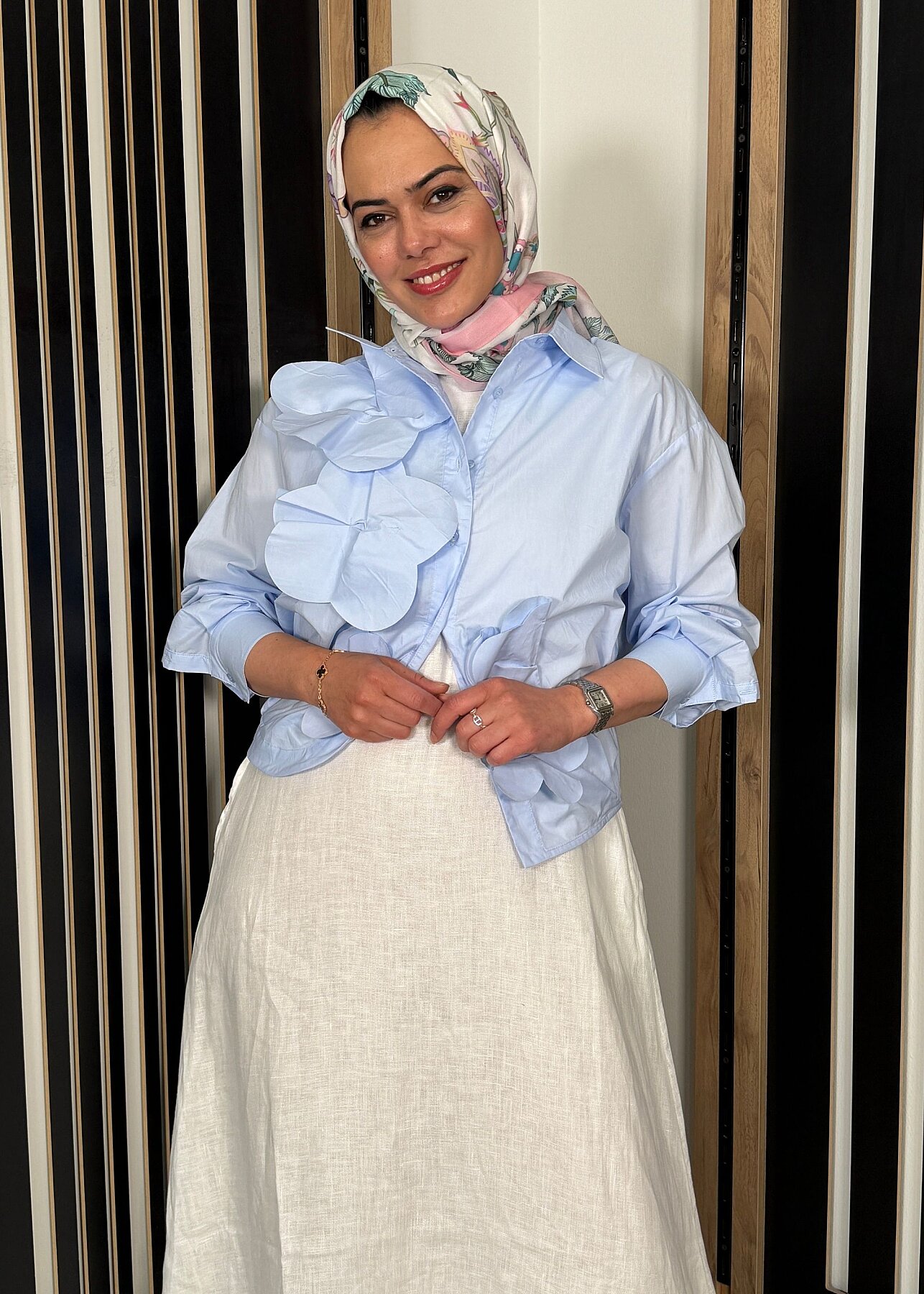 StudioNish Önü Çiçekli Gömlek MAVİ - 5
