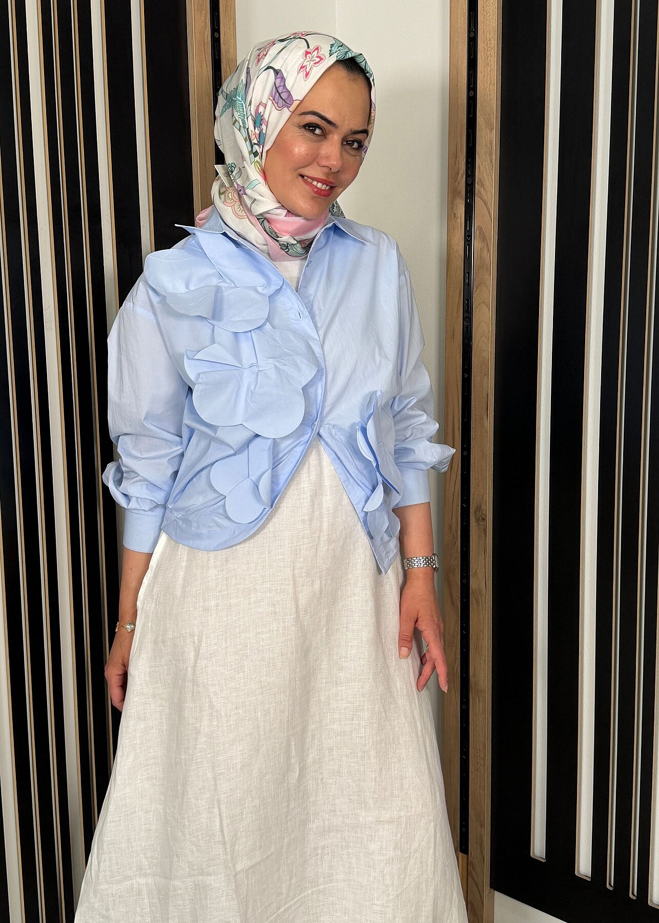 StudioNish Önü Çiçekli Gömlek MAVİ - 6
