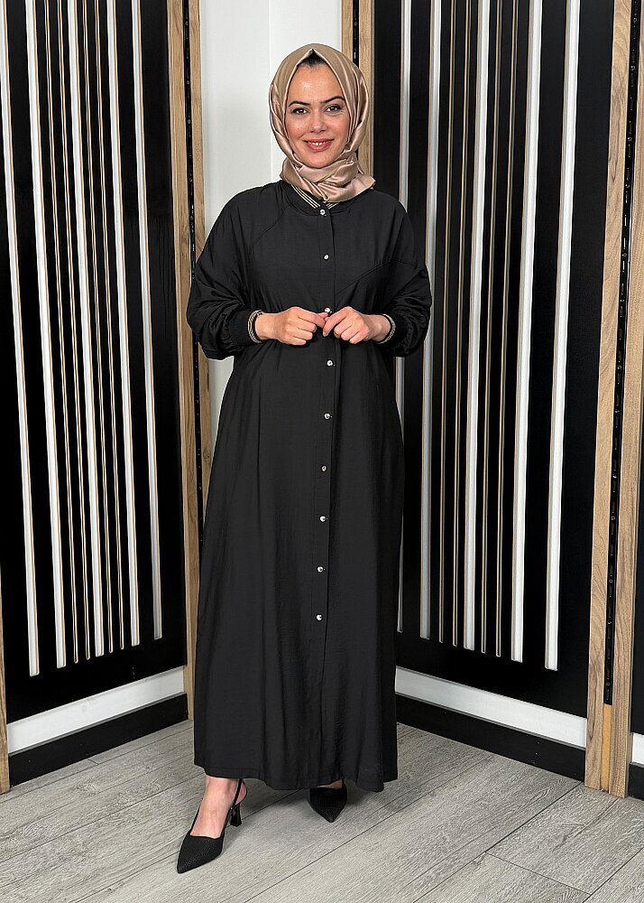 StudioNish Önü Çıtçıtlı Yakası Lastikli Kap SİYAH