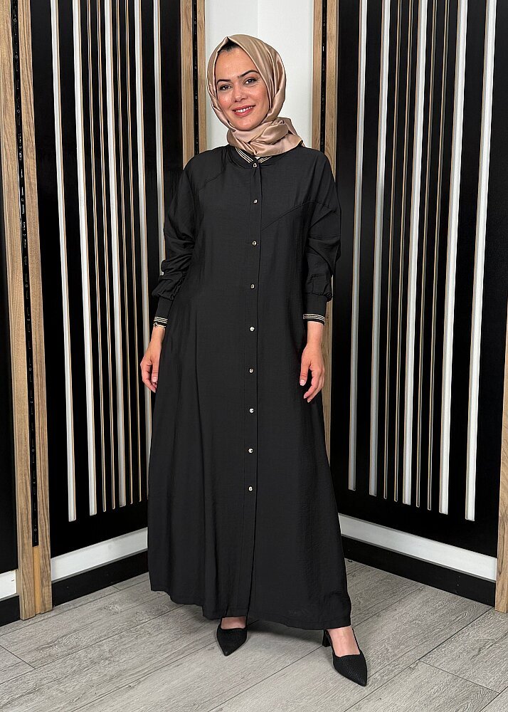 StudioNish Önü Çıtçıtlı Yakası Lastikli Kap SİYAH - 2