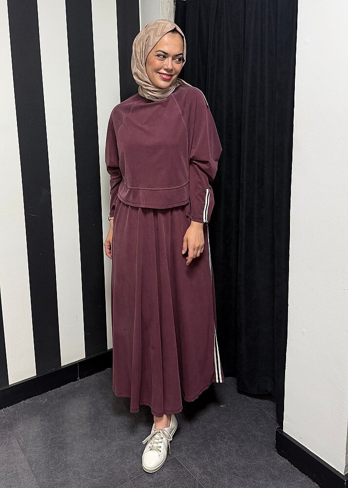StudioNish Önü Dikiş Detaylı Şeritli Takım BORDO - 3