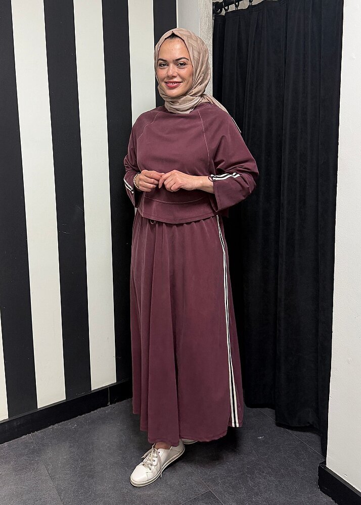 StudioNish Önü Dikiş Detaylı Şeritli Takım BORDO - 8