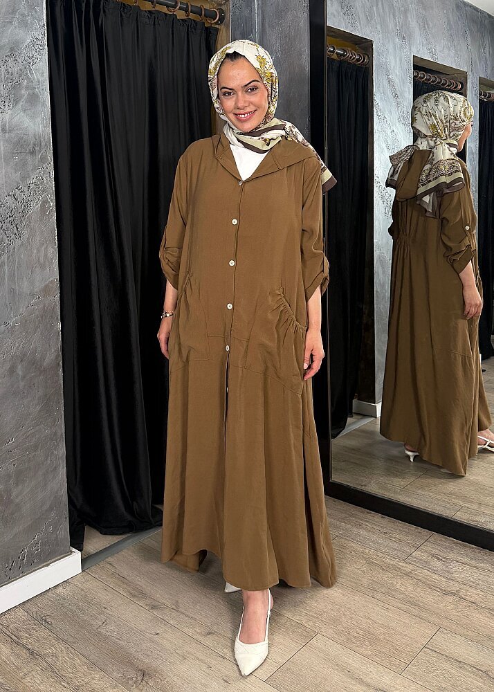 StudioNish Önü Düğmeli Kapüşonlu Kap CAMEL