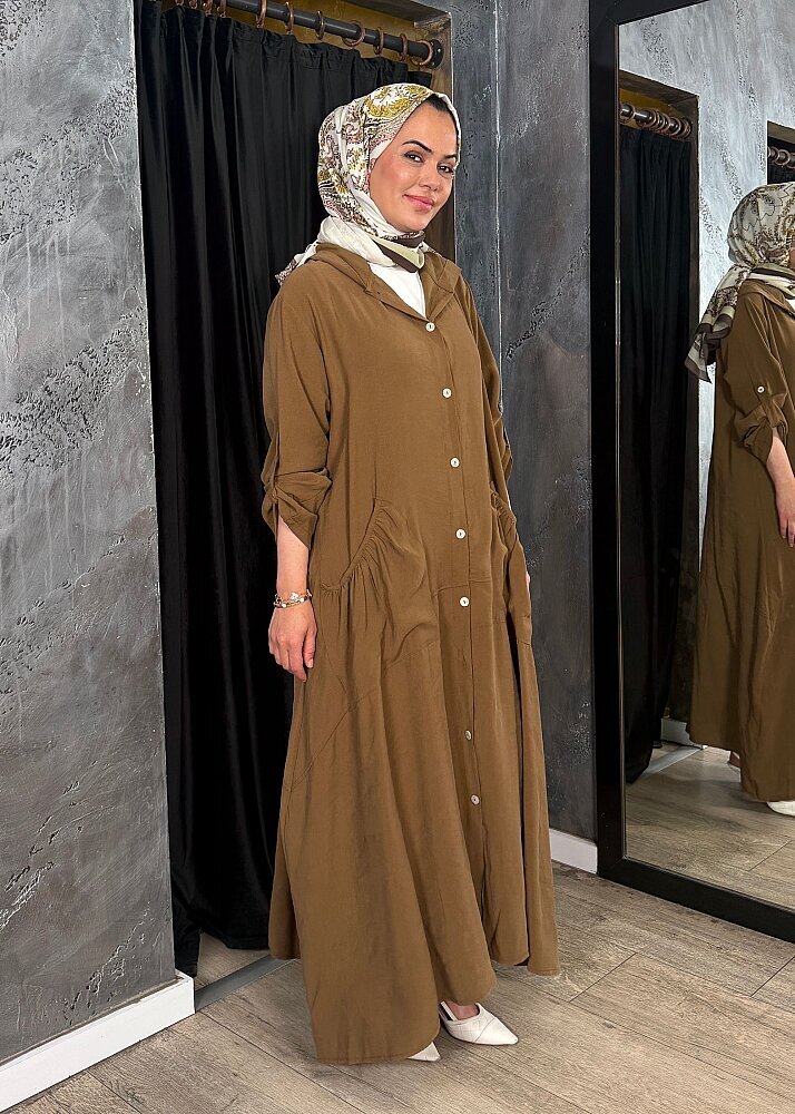 StudioNish Önü Düğmeli Kapüşonlu Kap CAMEL - 4