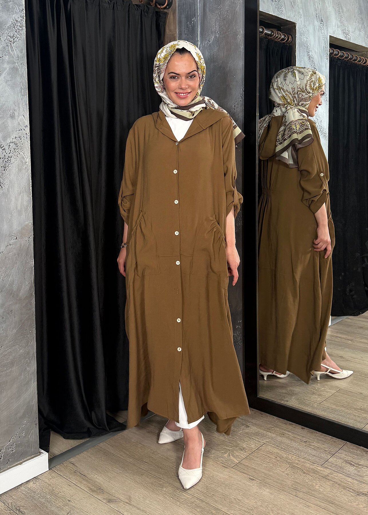 StudioNish Önü Düğmeli Kapüşonlu Kap CAMEL - 8