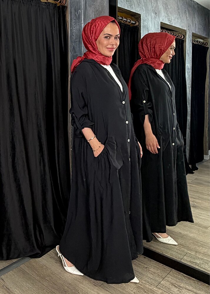 StudioNish Önü Düğmeli Kapüşonlu Kap SİYAH - 4