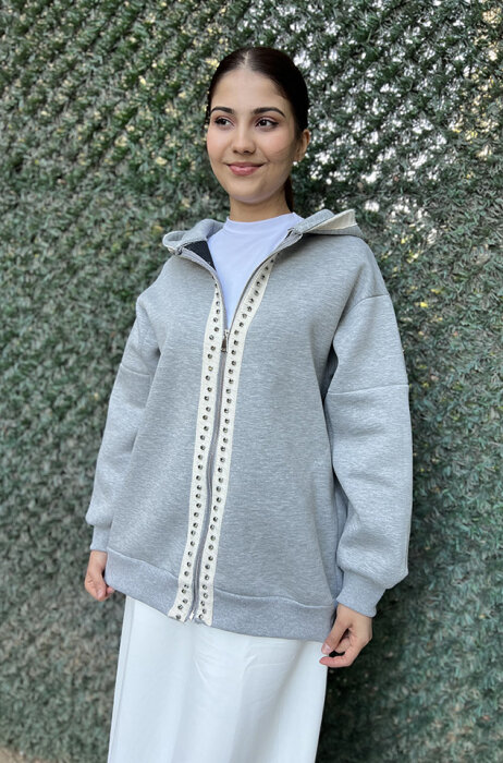 StudioNish Önü Taşlı Ceket GRİ - 4