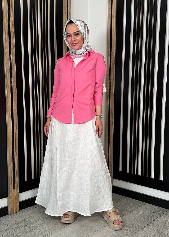 StudioNish Pamuklu Gizli Patlı Gömlek PEMBE - 6
