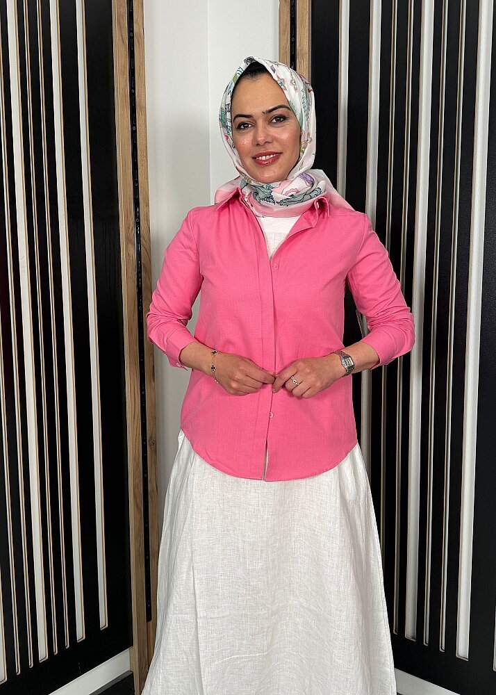 StudioNish Pamuklu Gizli Patlı Gömlek PEMBE - 3