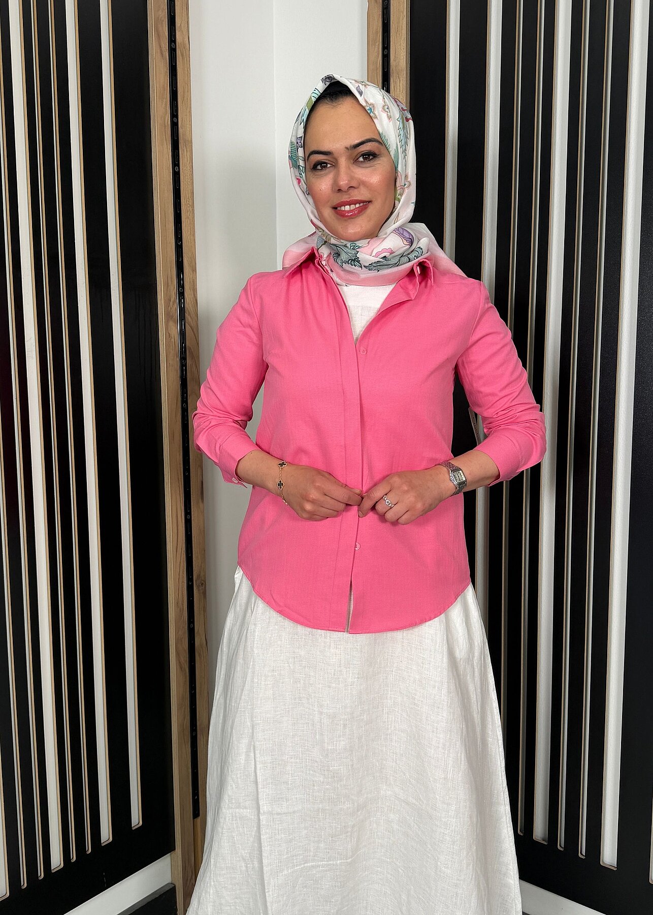StudioNish Pamuklu Gizli Patlı Gömlek PEMBE - 3