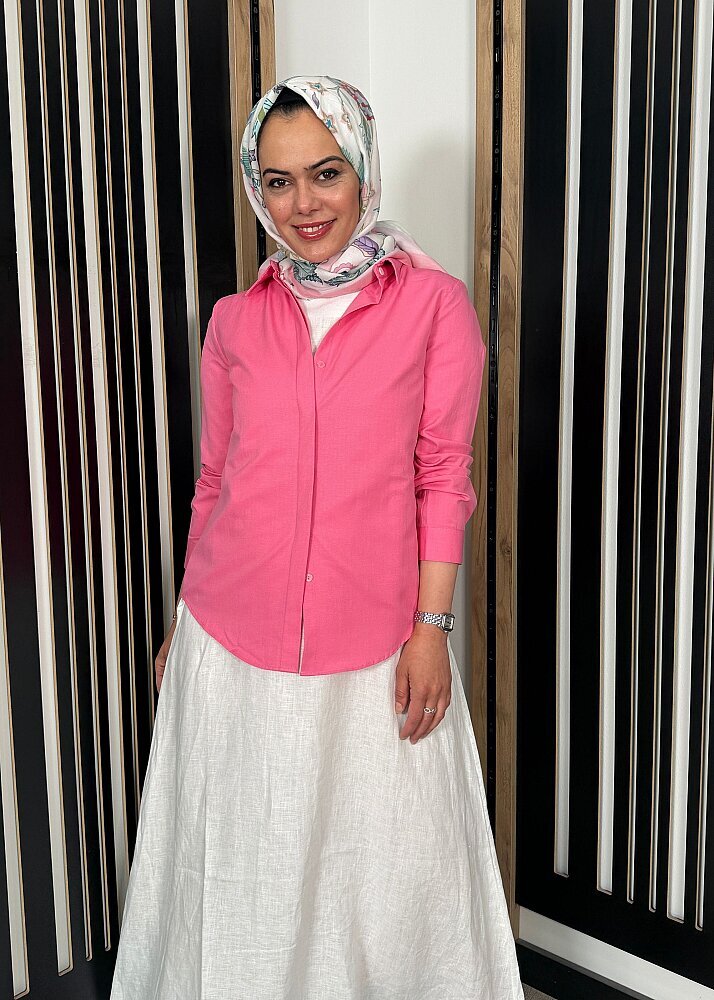 StudioNish Pamuklu Gizli Patlı Gömlek PEMBE - 4