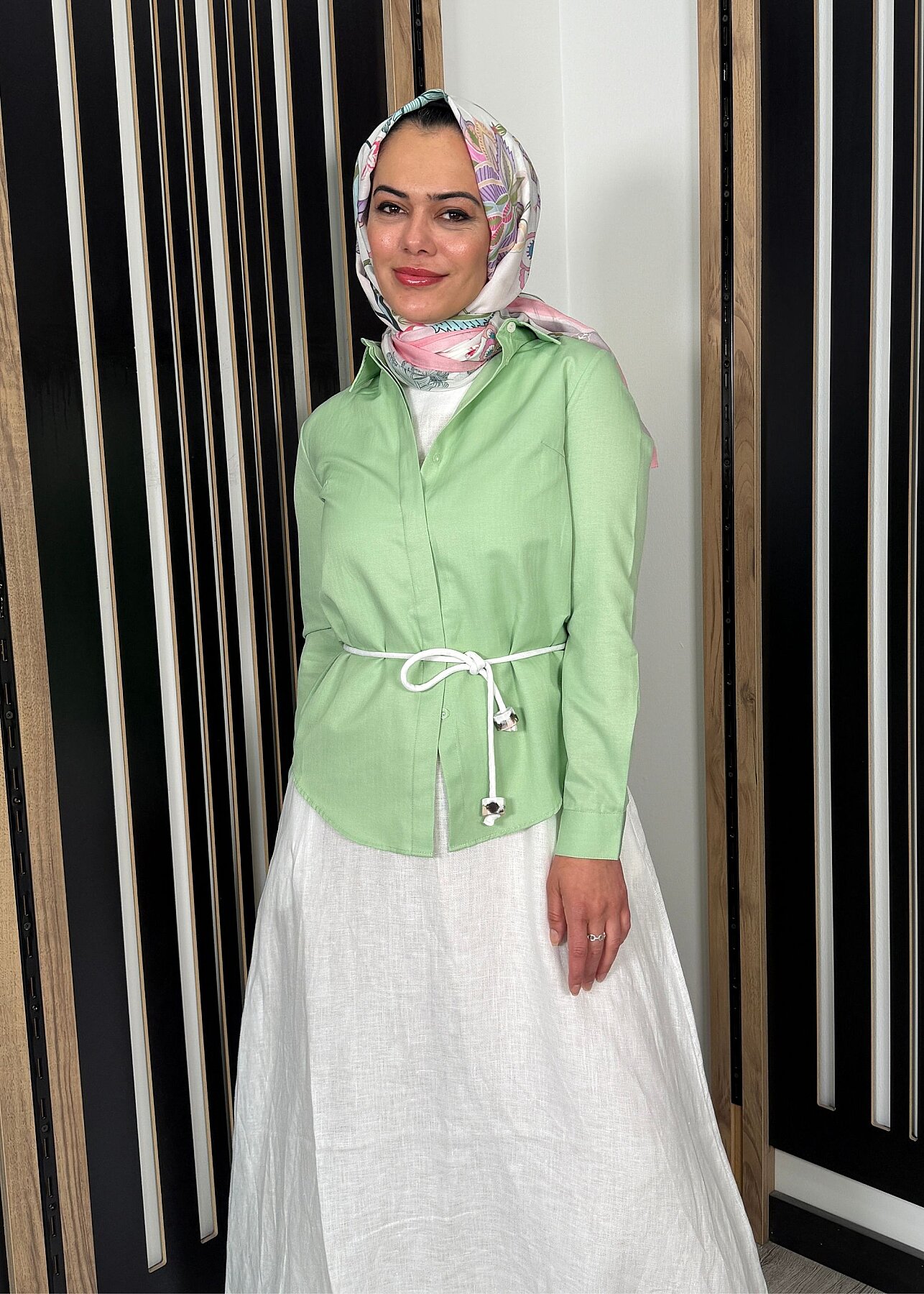 StudioNish Pamuklu Gizli Patlı Gömlek SU YEŞİLİ - 6