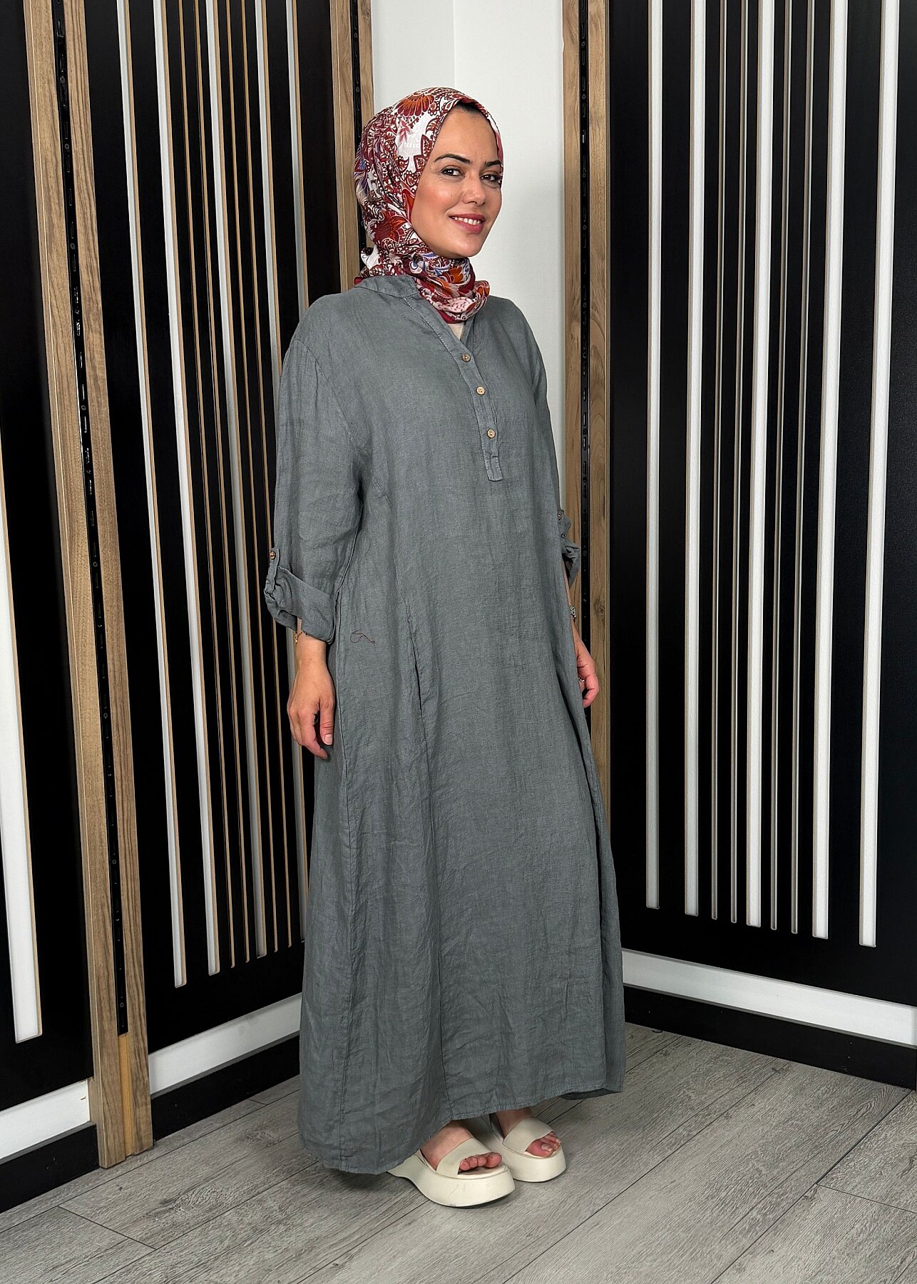 StudioNish Sade Elbise GRİ - 5