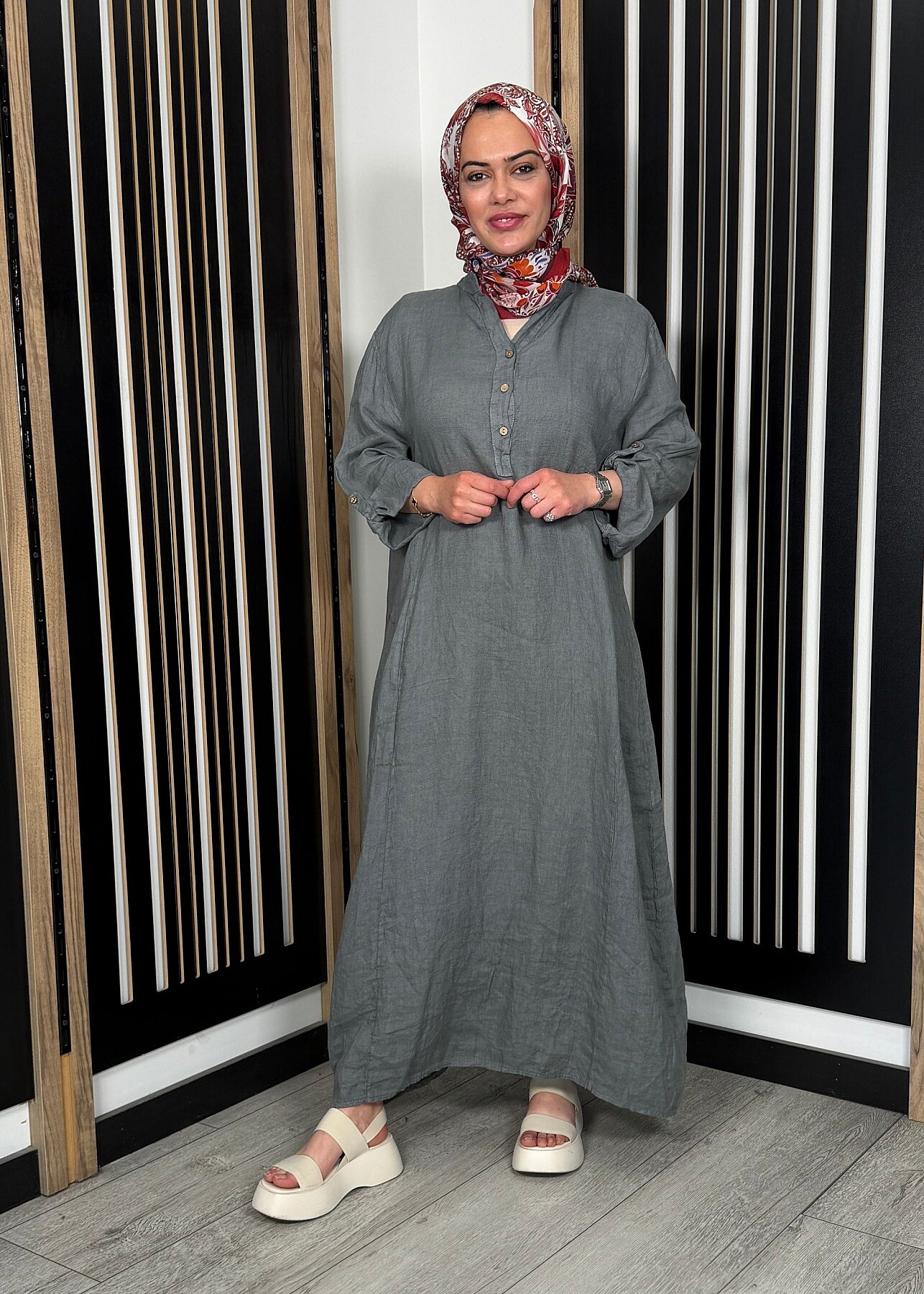 StudioNish Sade Elbise GRİ - 6