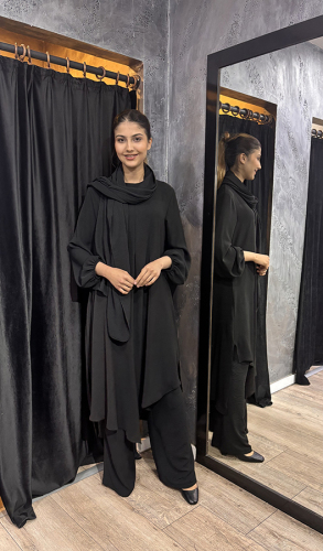 Studionish Tunik Pantolon Şal Üçlü Takım SİYAH 