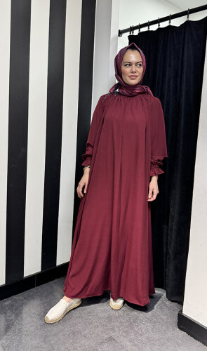 StudioNish Yakası Büzgülü Elbise BORDO - 3