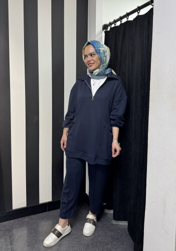 StudioNish Yakası Fermuarlı Pantolonlu Takım LACİVERT - 3