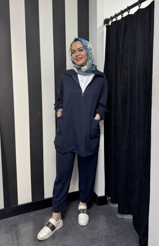 StudioNish Yakası Fermuarlı Pantolonlu Takım LACİVERT