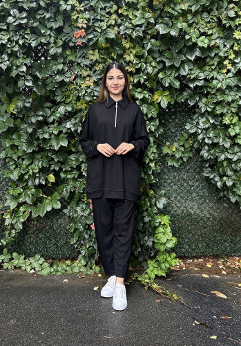 StudioNish Yakası Fermuarlı Pantolonlu Takım SİYAH - 2