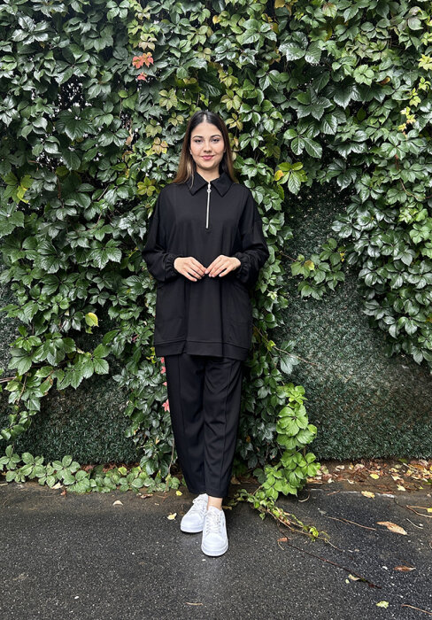 StudioNish Yakası Fermuarlı Pantolonlu Takım SİYAH - 2