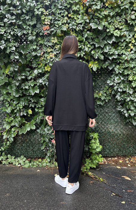 StudioNish Yakası Fermuarlı Pantolonlu Takım SİYAH - 4