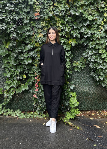 StudioNish Yakası Fermuarlı Pantolonlu Takım SİYAH